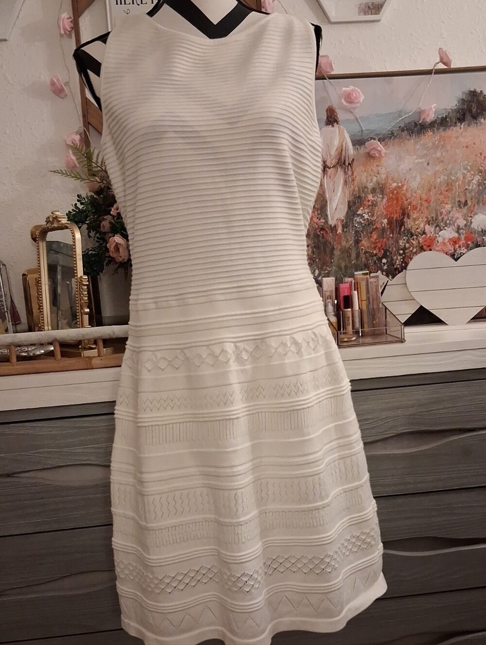 Ralph Lauren Cream Textured Sleeveless A-Line Dress